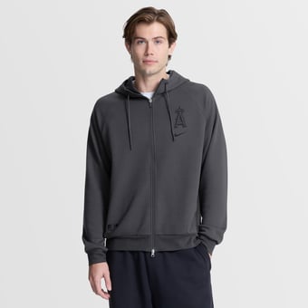 Men's Nike Anthracite Los Angeles Angels Authentic Collection Player Raglan Dri-FIT Full-Zip Hoodie