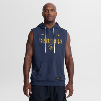 Men's Nike Navy Milwaukee Brewers Authentic Collection Standard Issue Dri-FIT Sleeveless Hoodie