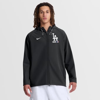 Men's Nike Black Los Angeles Dodgers Authentic Collection Raglan Therma-FIT Full-Zip Hooded Jacket