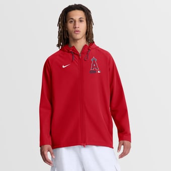 Men's Nike Red Los Angeles Angels Authentic Collection Raglan Therma-FIT Full-Zip Hooded Jacket