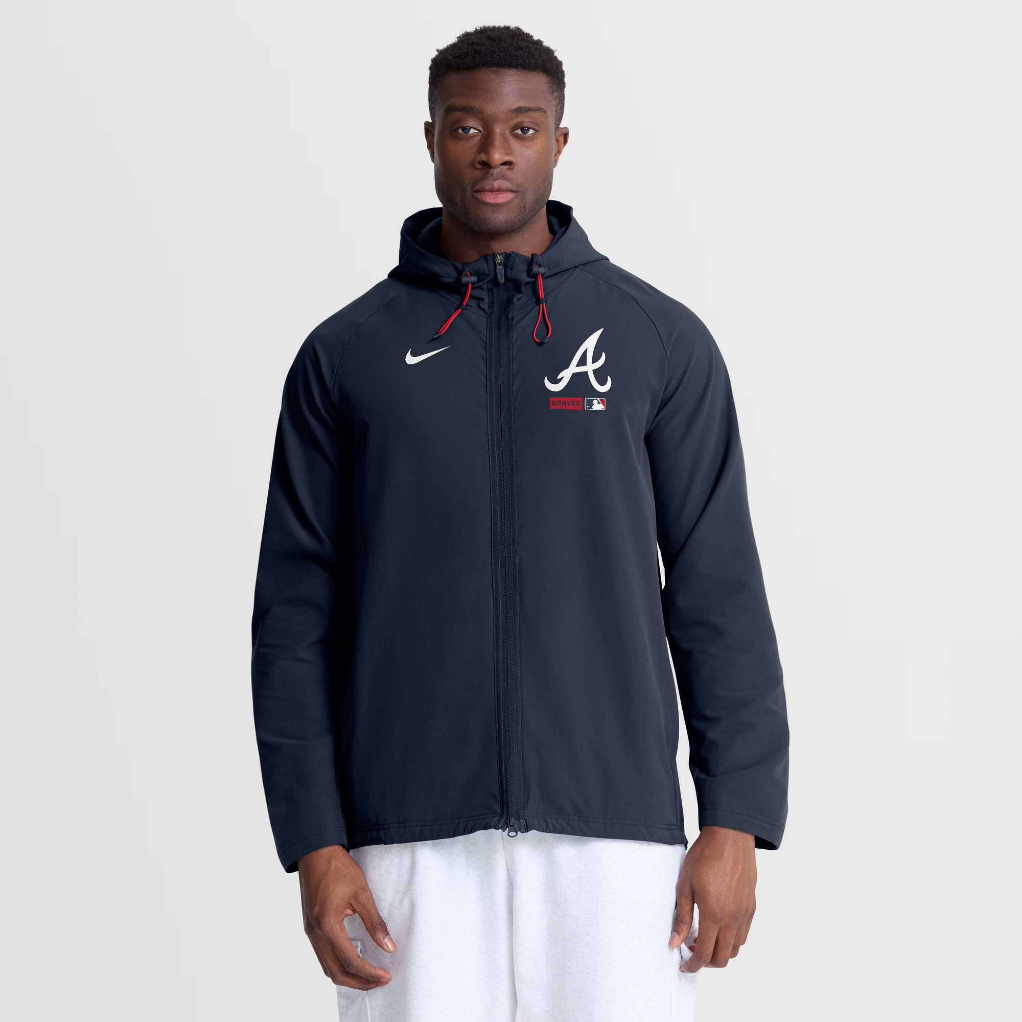 Men's Nike Blue Atlanta Braves Authentic Collection Raglan Therma-FIT Full-Zip Hooded Jacket