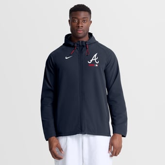 Men's Nike Blue Atlanta Braves Authentic Collection Raglan Therma-FIT Full-Zip Hooded Jacket