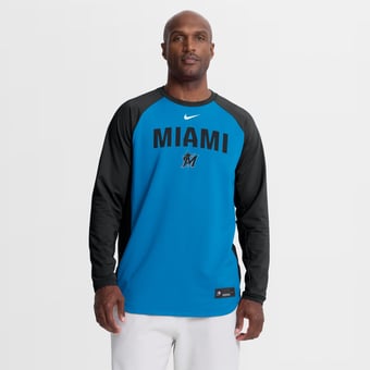 Men's Nike Blue Miami Marlins Authentic Collection Raglan Dri-FIT Sweatshirt