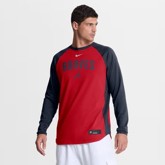 Men's Nike Red Atlanta Braves Authentic Collection Raglan Dri-FIT Sweatshirt