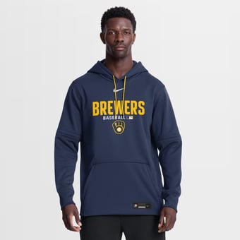 Men's Nike Navy Milwaukee Brewers Authentic Collection Therma-FIT Hoodie