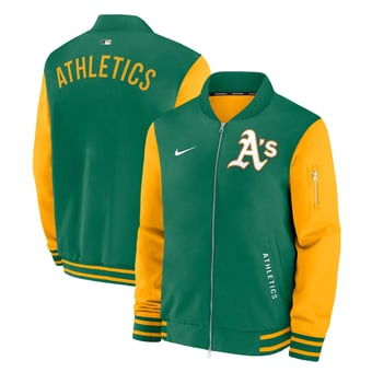 Men's Nike Kelly Green Athletics Authentic Collection Dugout Relaxed Full-Zip Bomber Jacket