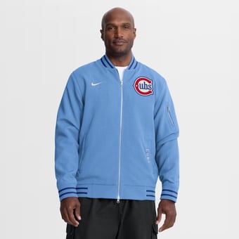 Men's Nike Light Blue Chicago Cubs Authentic Collection Dugout Relaxed Full-Zip Bomber Jacket