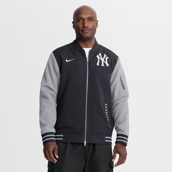 Men's Nike Navy/Gray New York Yankees Authentic Collection Dugout Relaxed Full-Zip Bomber Jacket