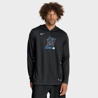 Men's Nike Black Miami Marlins Authentic Collection Dri-FIT Long Sleeve Hooded T-Shirt