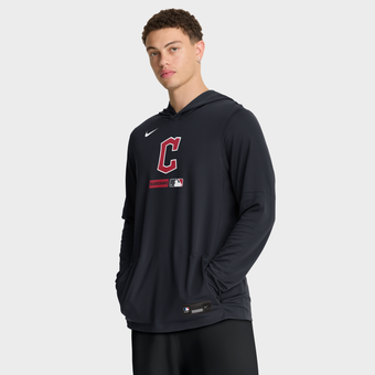 Men's Nike Navy Cleveland Guardians Authentic Collection Dri-FIT Long Sleeve Hooded T-Shirt