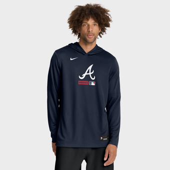 Men's Nike Navy Atlanta Braves Authentic Collection Dri-FIT Long Sleeve Hooded T-Shirt