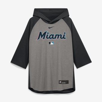 Men's Nike Gray Miami Marlins Authentic Collection Flux Dri-FIT Raglan 3/4-Sleeve Hooded T-Shirt