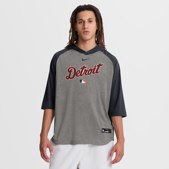 Men's Nike Gray Detroit Tigers Authentic Collection Flux Dri-FIT Raglan 3/4-Sleeve Hooded T-Shirt