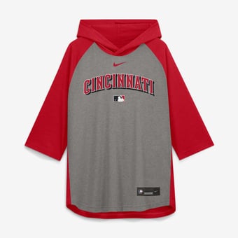 Men's Nike Gray Cincinnati Reds Authentic Collection Flux Dri-FIT Raglan 3/4-Sleeve Hooded T-Shirt