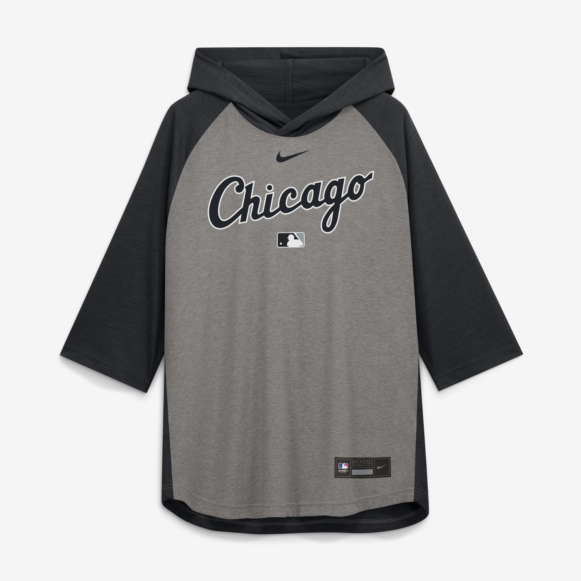 Men's Nike Gray Chicago White Sox Authentic Collection Flux Dri-FIT Raglan 3/4-Sleeve Hooded T-Shirt