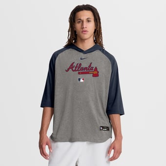 Men's Nike Gray Atlanta Braves Authentic Collection Flux Dri-FIT Raglan 3/4-Sleeve Hooded T-Shirt