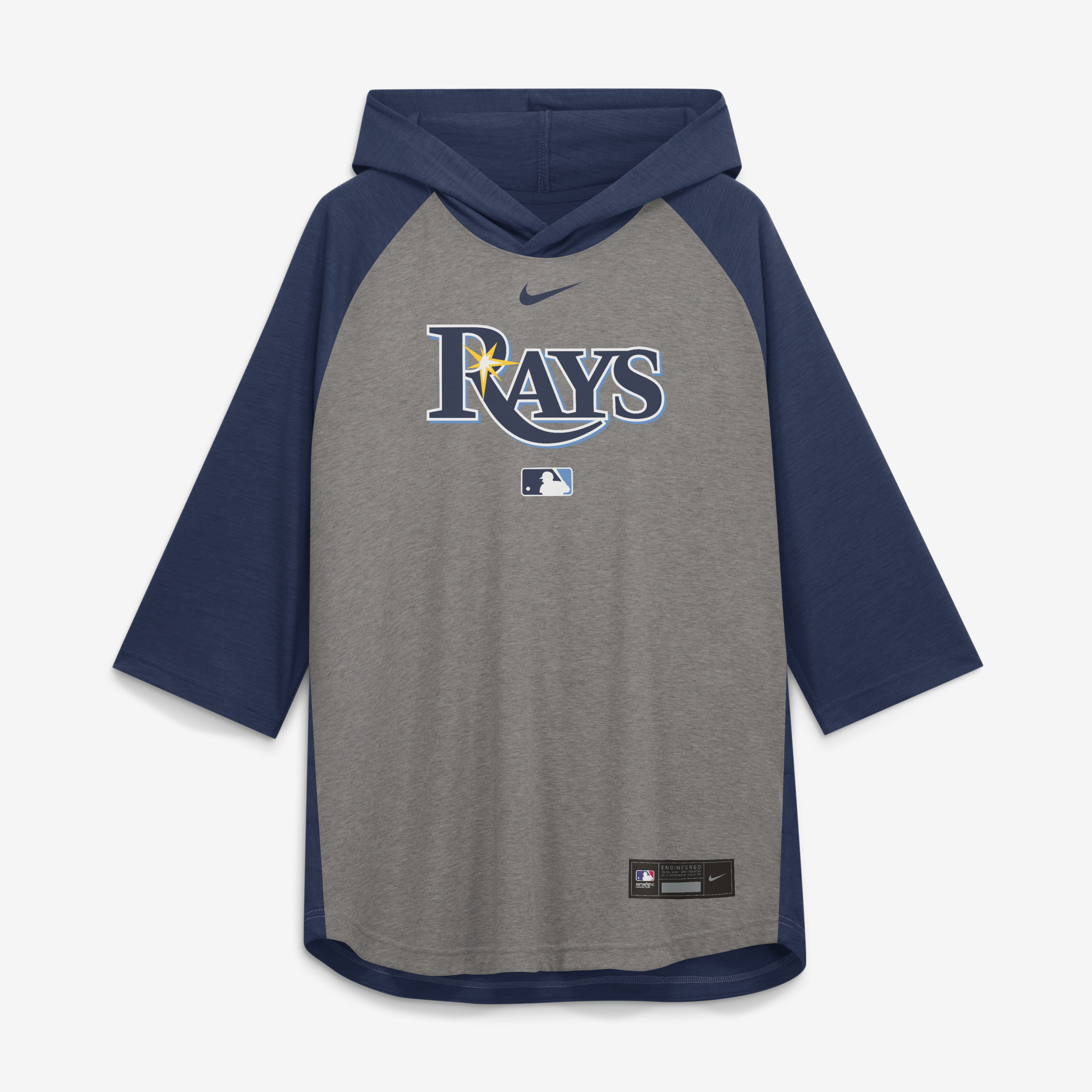 Men's Nike Gray Tampa Bay Rays Authentic Collection Flux Dri-FIT Raglan 3/4-Sleeve Hooded T-Shirt