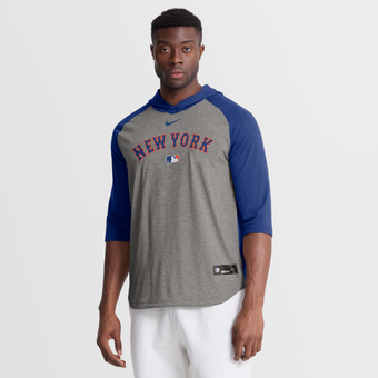 Men's Nike Gray New York Mets Authentic Collection Flux Dri-FIT Raglan 3/4-Sleeve Hooded T-Shirt
