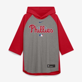 Men's Nike Gray Philadelphia Phillies Authentic Collection Flux Dri-FIT Raglan 3/4-Sleeve Hooded T-Shirt