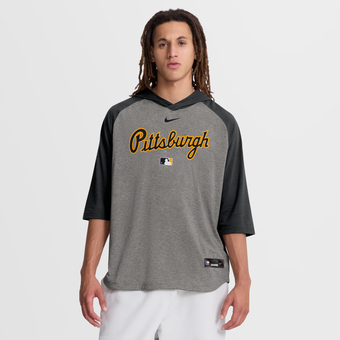 Men's Nike Gray Pittsburgh Pirates Authentic Collection Flux Dri-FIT Raglan 3/4-Sleeve Hooded T-Shirt