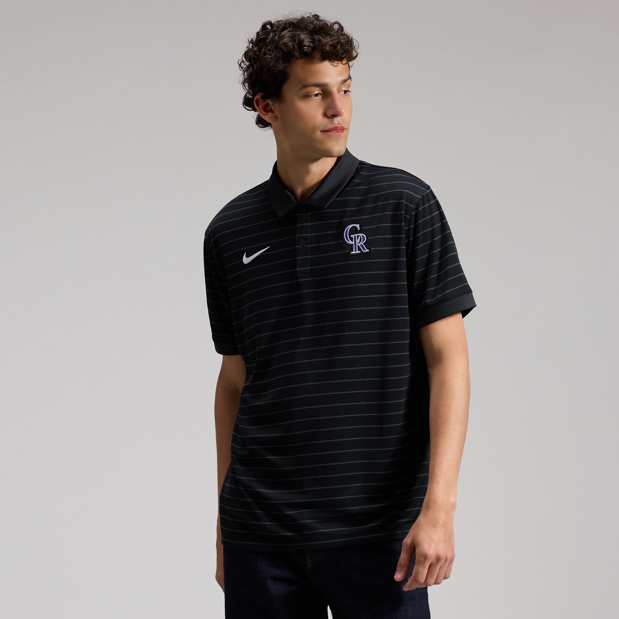 Men's Nike Black Colorado Rockies Authentic Collection Striped Victory Dri-FIT Polo