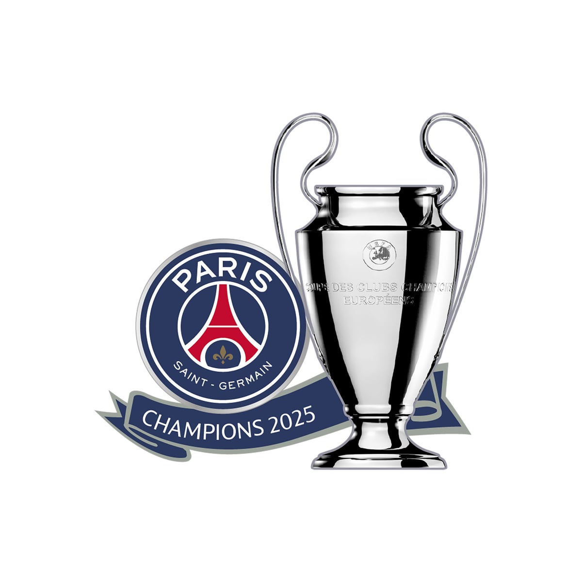 Badge PSG Champions d'Europe 2025 Trophée 2D - 35mm