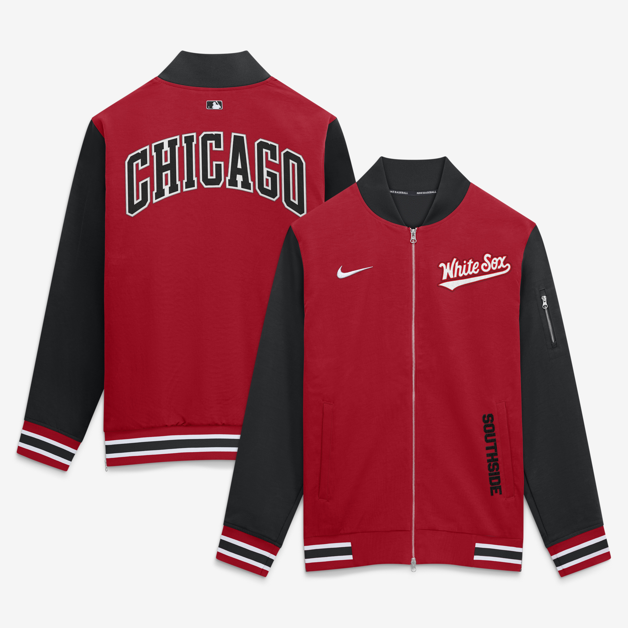 Men's Nike Red Chicago White Sox Authentic Collection City Connect Relaxed Full-Zip Bomber Jacket