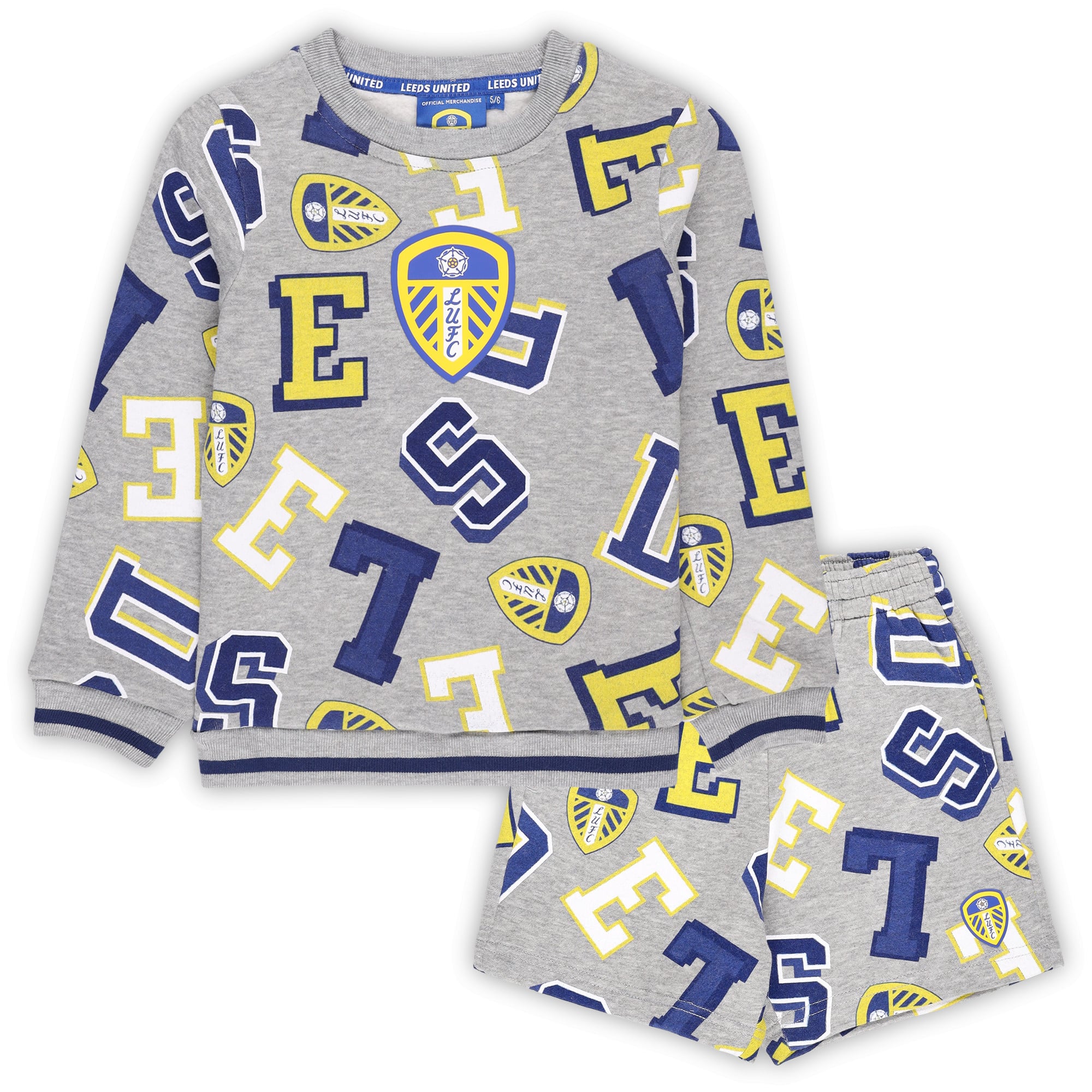 Leeds United All Over Print Set - Grey Marl - Boys