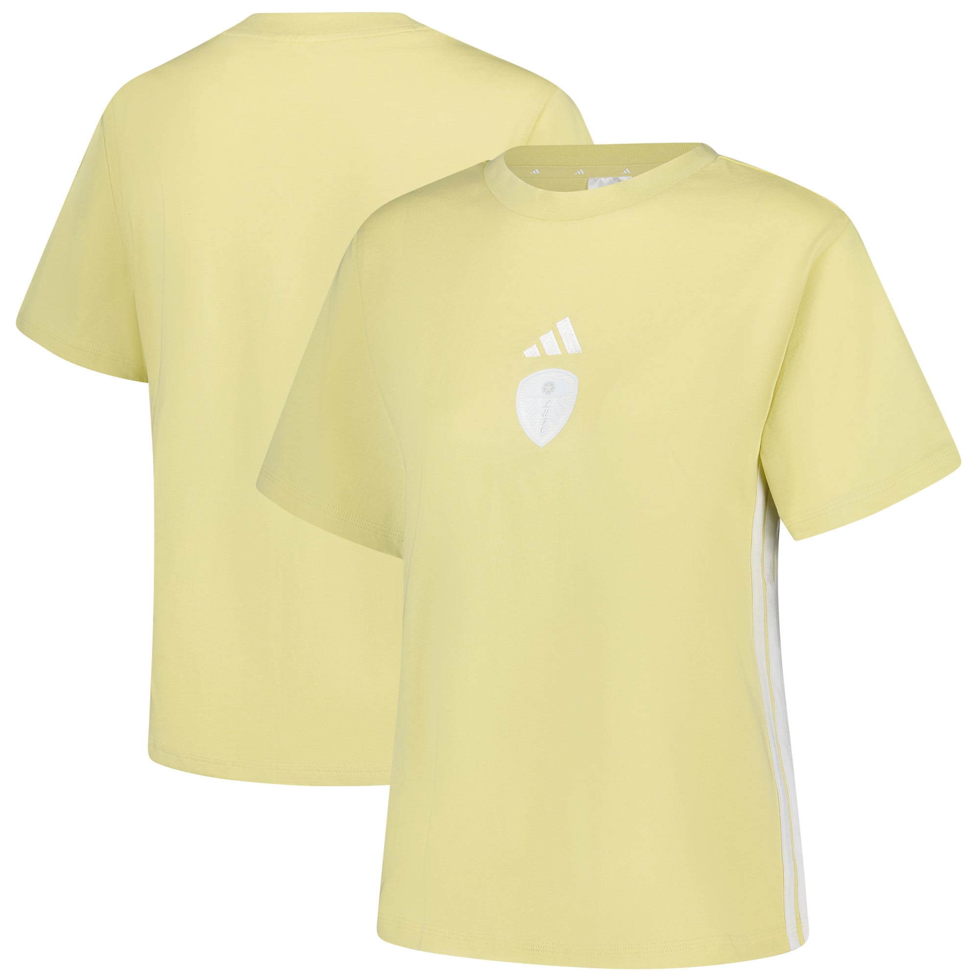 Leeds United adidas Three Stripe T-Shirt - Yellow - Womens