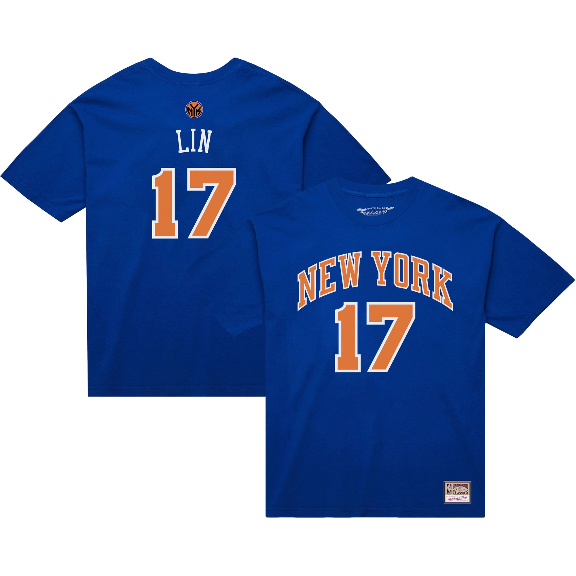T-shirt Mitchell & Ness pour homme, modèle Jeremy Lin bleu, New York Knicks, avec nom et numéro.