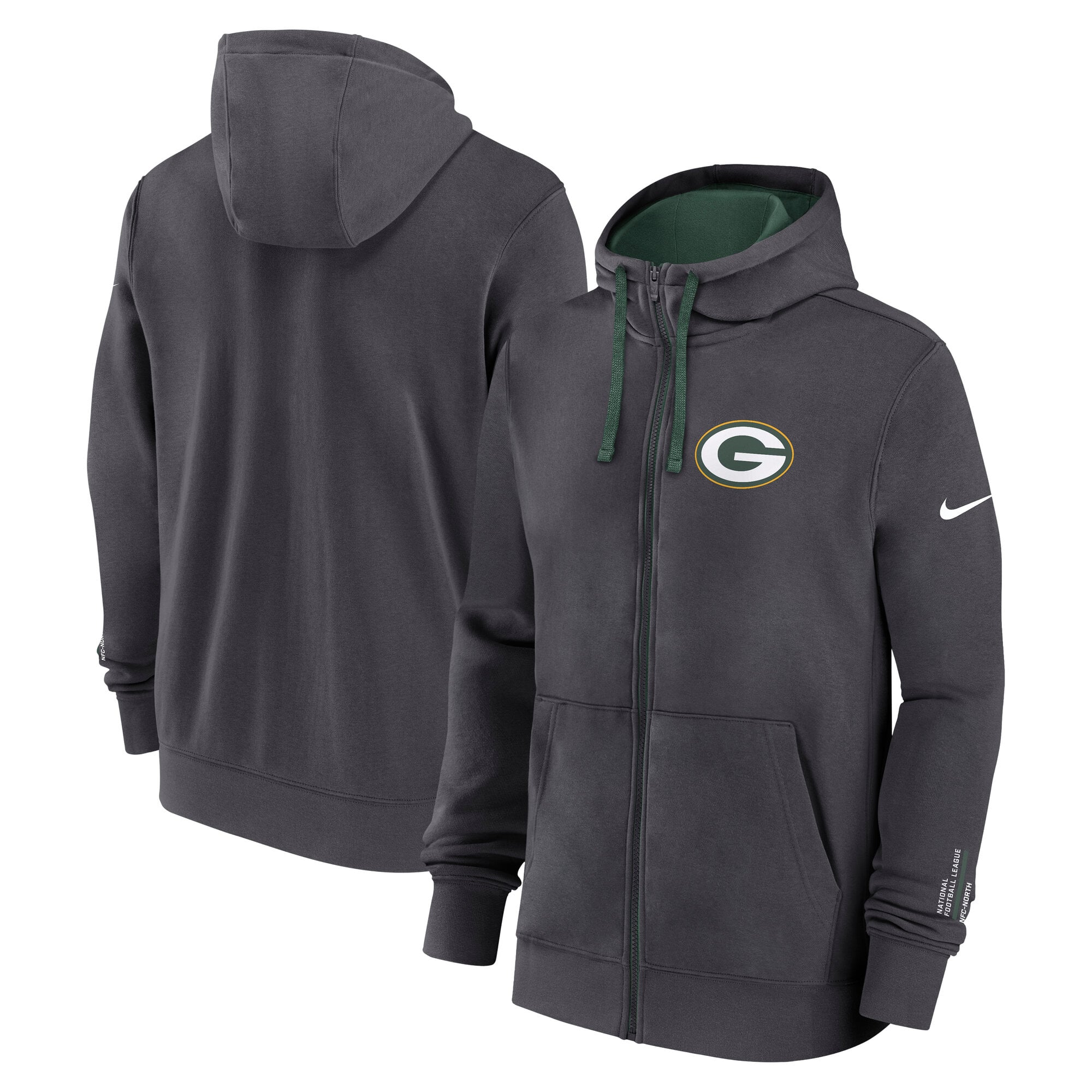 Green Bay Packers Nike Club Full Zip Hoodie - Mens