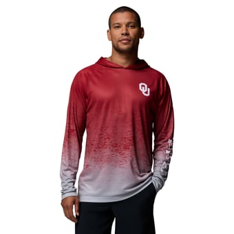 Men's Columbia  Crimson Oklahoma Sooners PFG Gradient Water Super Terminal Tackle Hoodie Omni-Wick T-Shirt