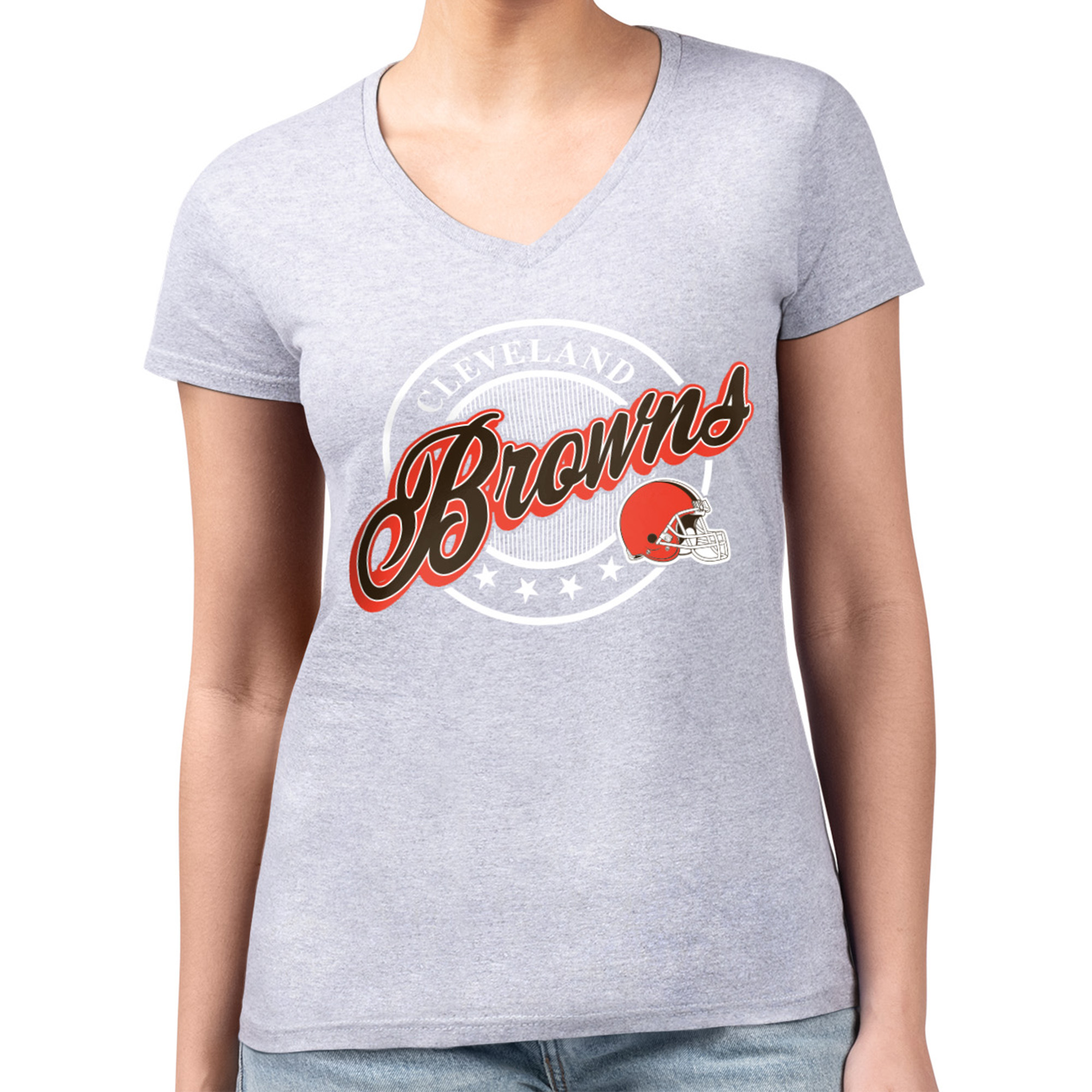 Women’s G-III 4Her by Carl Banks Gray Cleveland Browns Super-Slim Fit Lightweight Pinstripe Circle V-Neck T-Shirt Women’s G-III 4Her by Carl Banks Gray Cleveland Browns Super-Slim Fit Lightweight Pinstripe Circle V-Neck T-Shirt