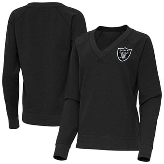 Women's Antigua Heather Black Las Vegas Raiders Varsity Tri-Blend V-Neck Long Sleeve T-Shirt