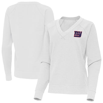 Women's Antigua Heather Gray New York Giants Varsity Tri-Blend V-Neck Long Sleeve T-Shirt