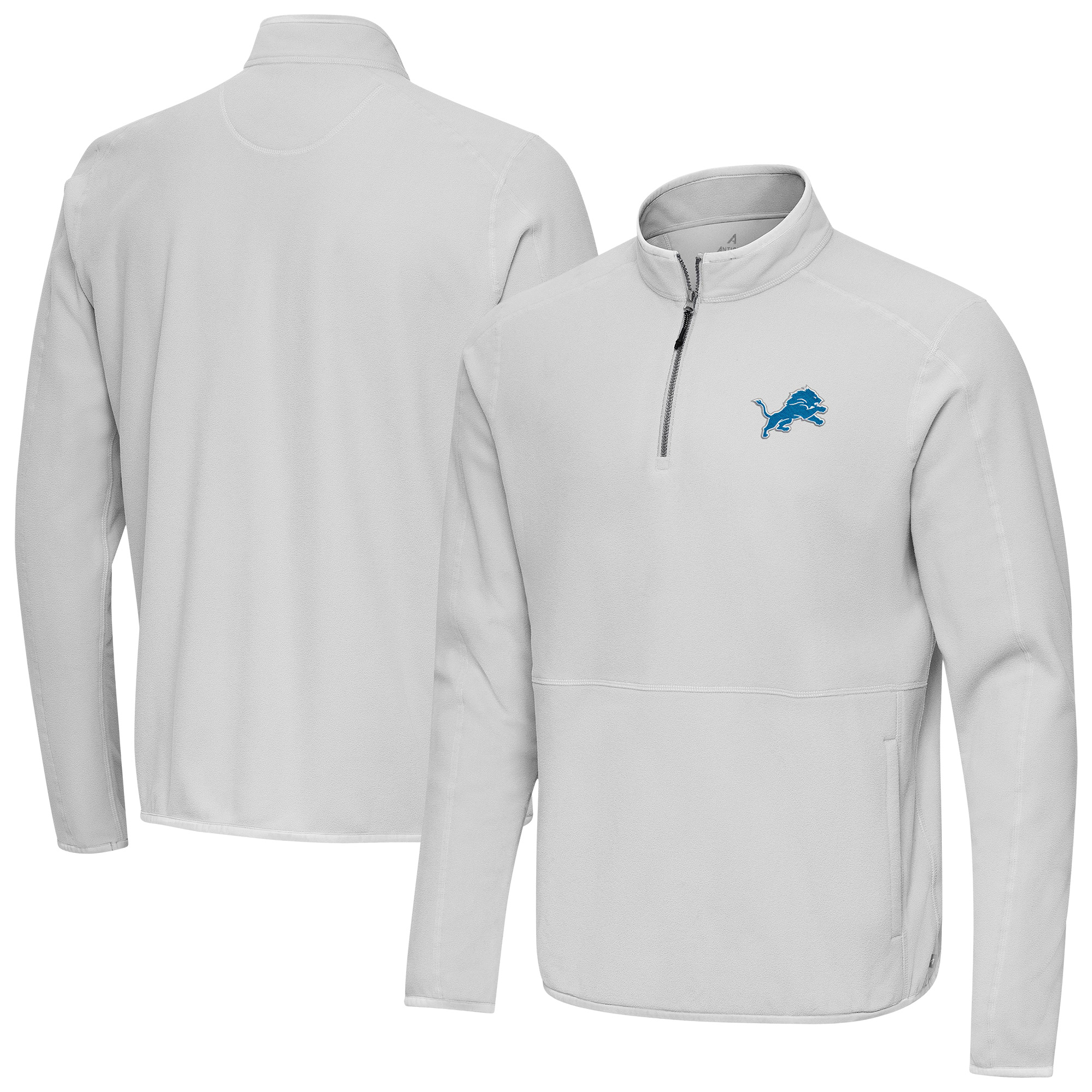 Men's Antigua Gray Detroit Lions Step Up Quarter-Zip Pullover