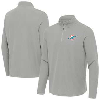 Men's Antigua  Heather Gray Miami Dolphins Sync Tri-Blend Quarter-Zip Pullover