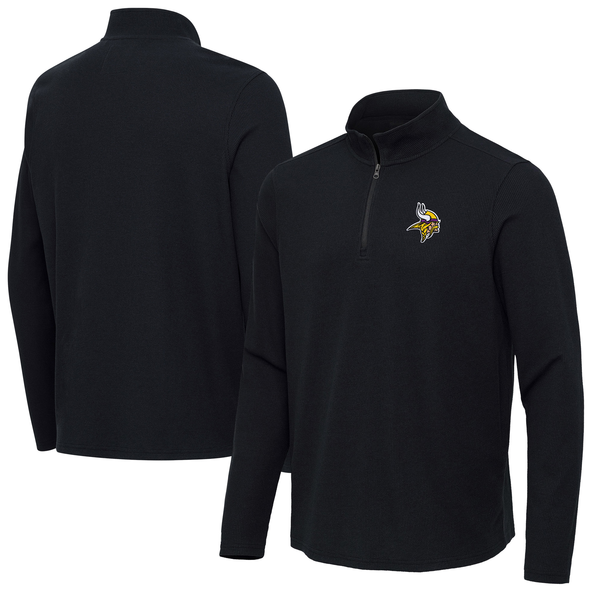 Men's Antigua Heather Black Minnesota Vikings Sync Tri-Blend Quarter-Zip Pullover