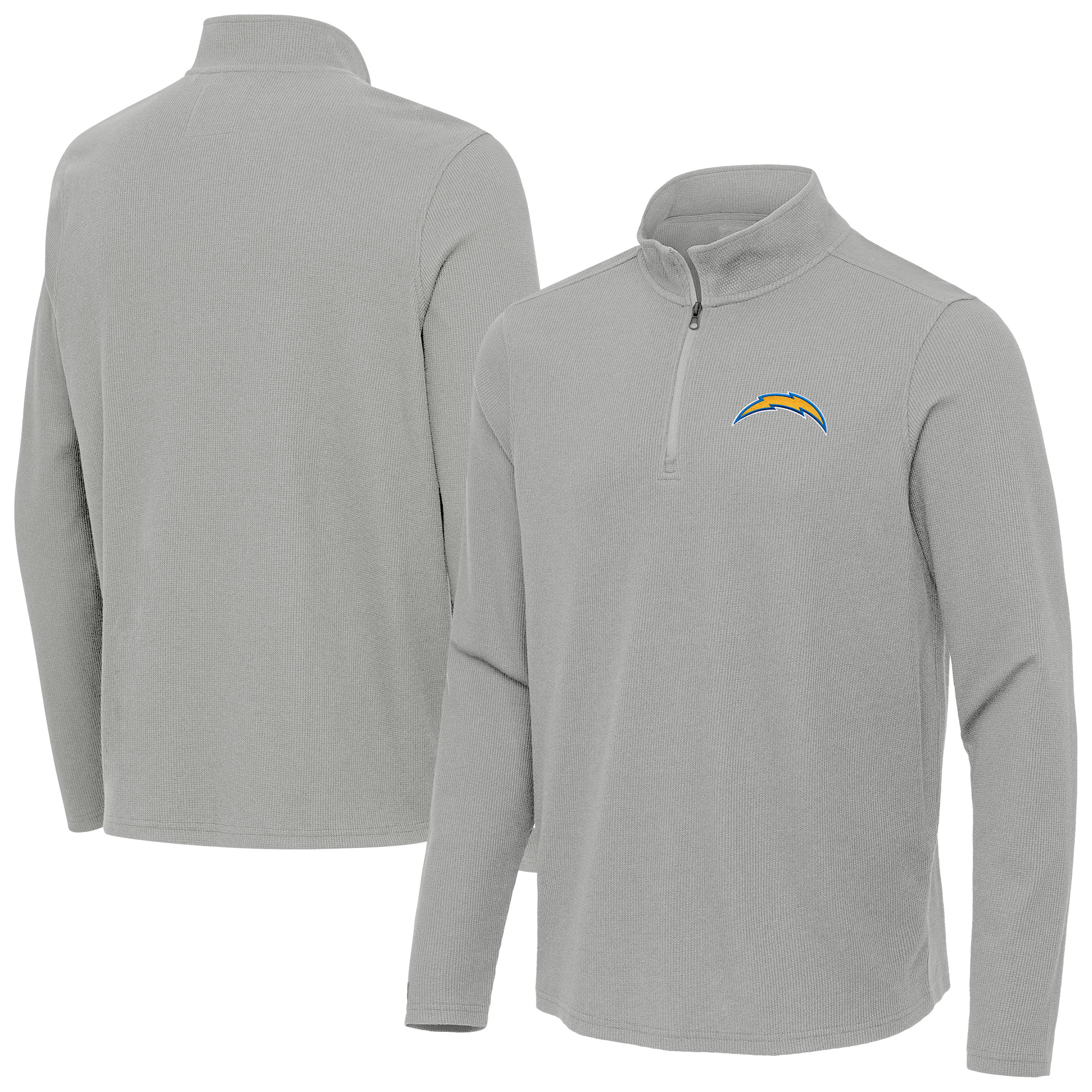 Men's Antigua  Heather Gray Los Angeles Chargers Sync Tri-Blend Quarter-Zip Pullover