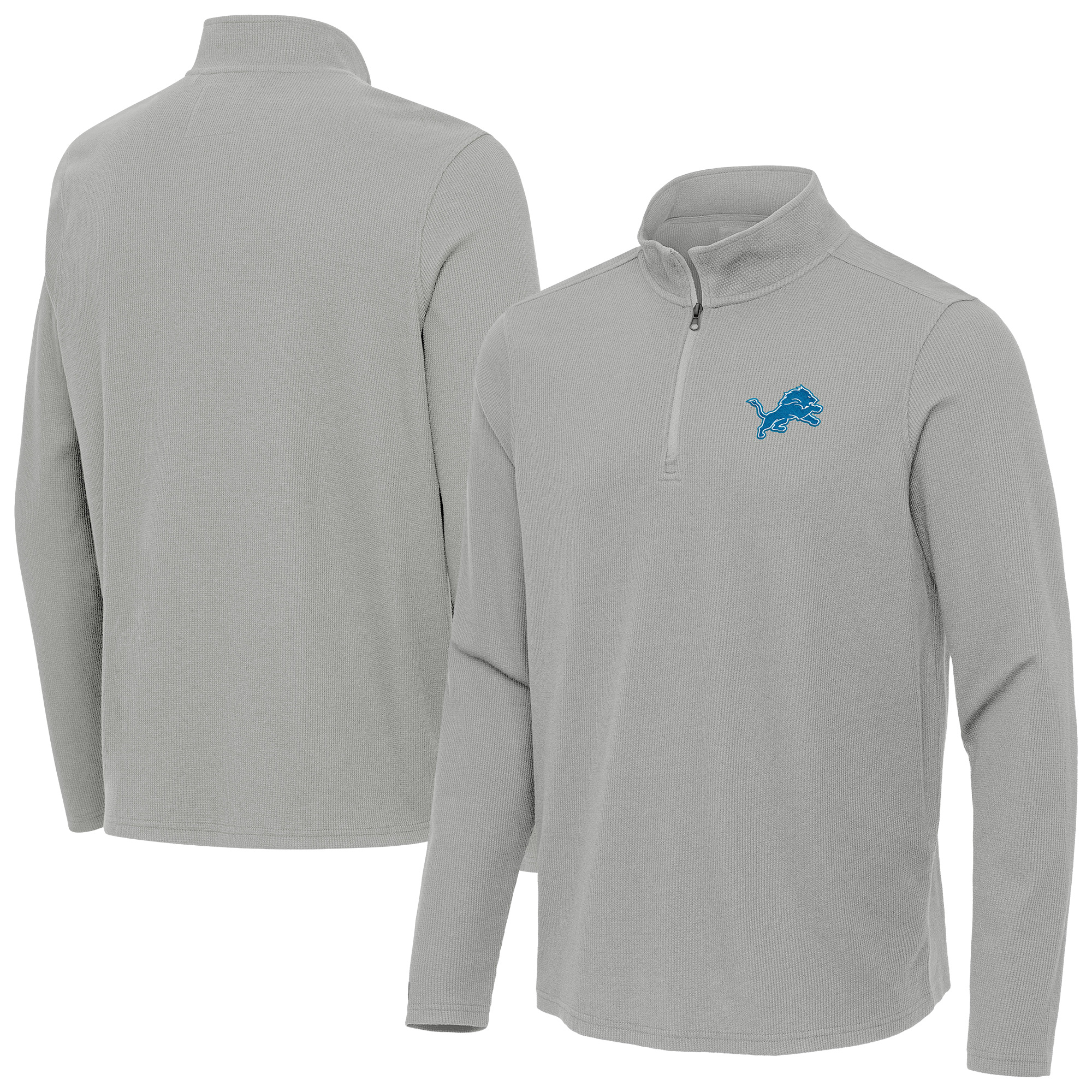 Men's Antigua Heather Gray Detroit Lions Sync Tri-Blend Quarter-Zip Pullover