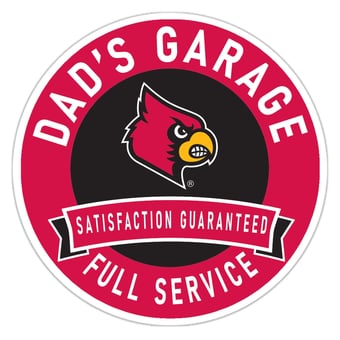 Louisville Cardinals 16" Dad's Garage Wood Sign