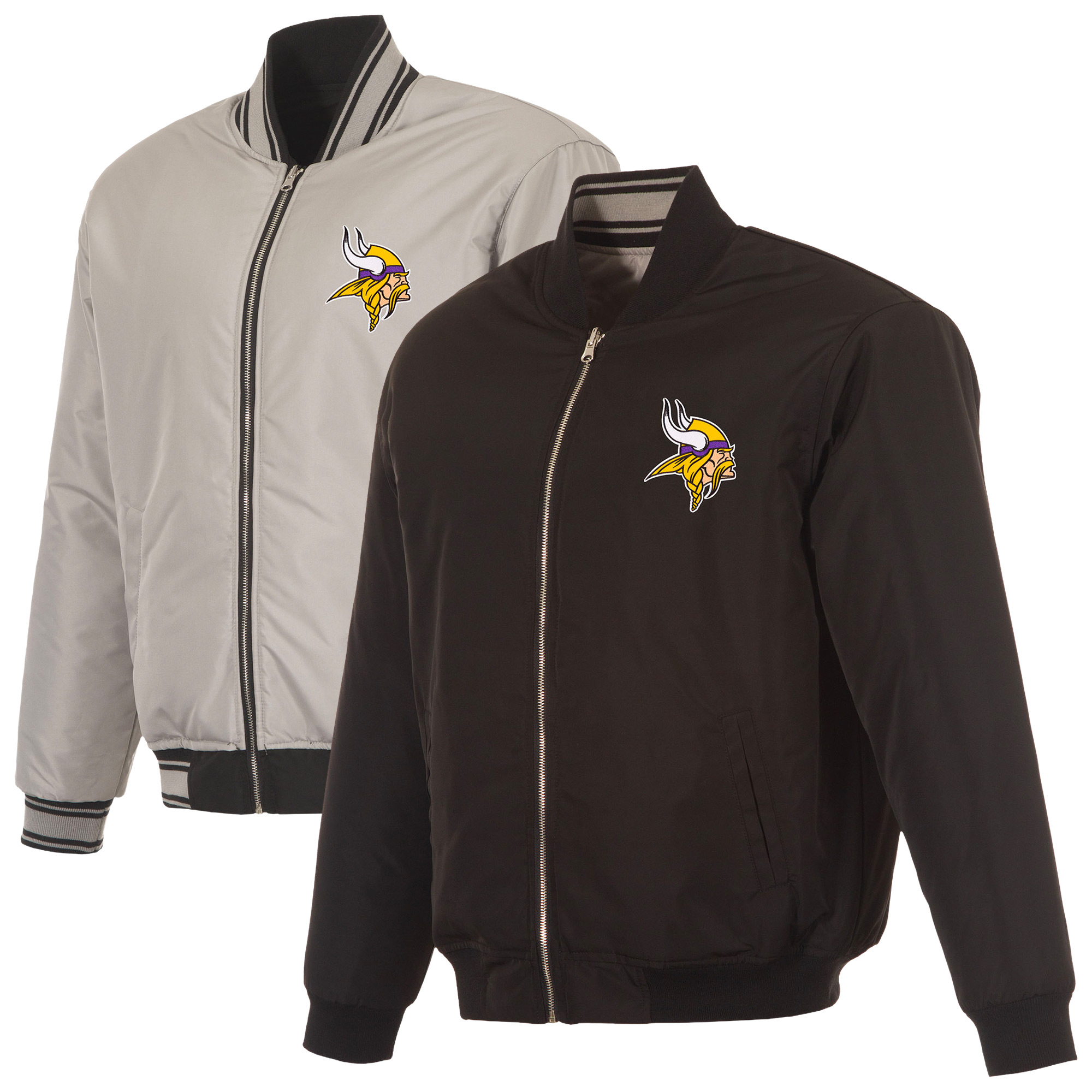Men's JH Design Black/Gray Minnesota Vikings Full-Zip Reversible Flight Jacket