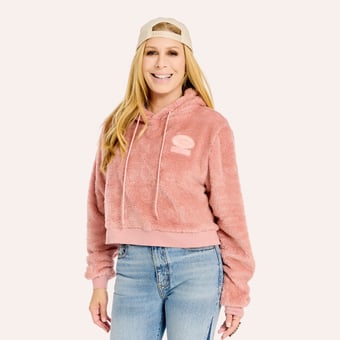 Women's by Jill Martin Pink Green Bay Packers Tonal Sherpa Cropped Hoodie
