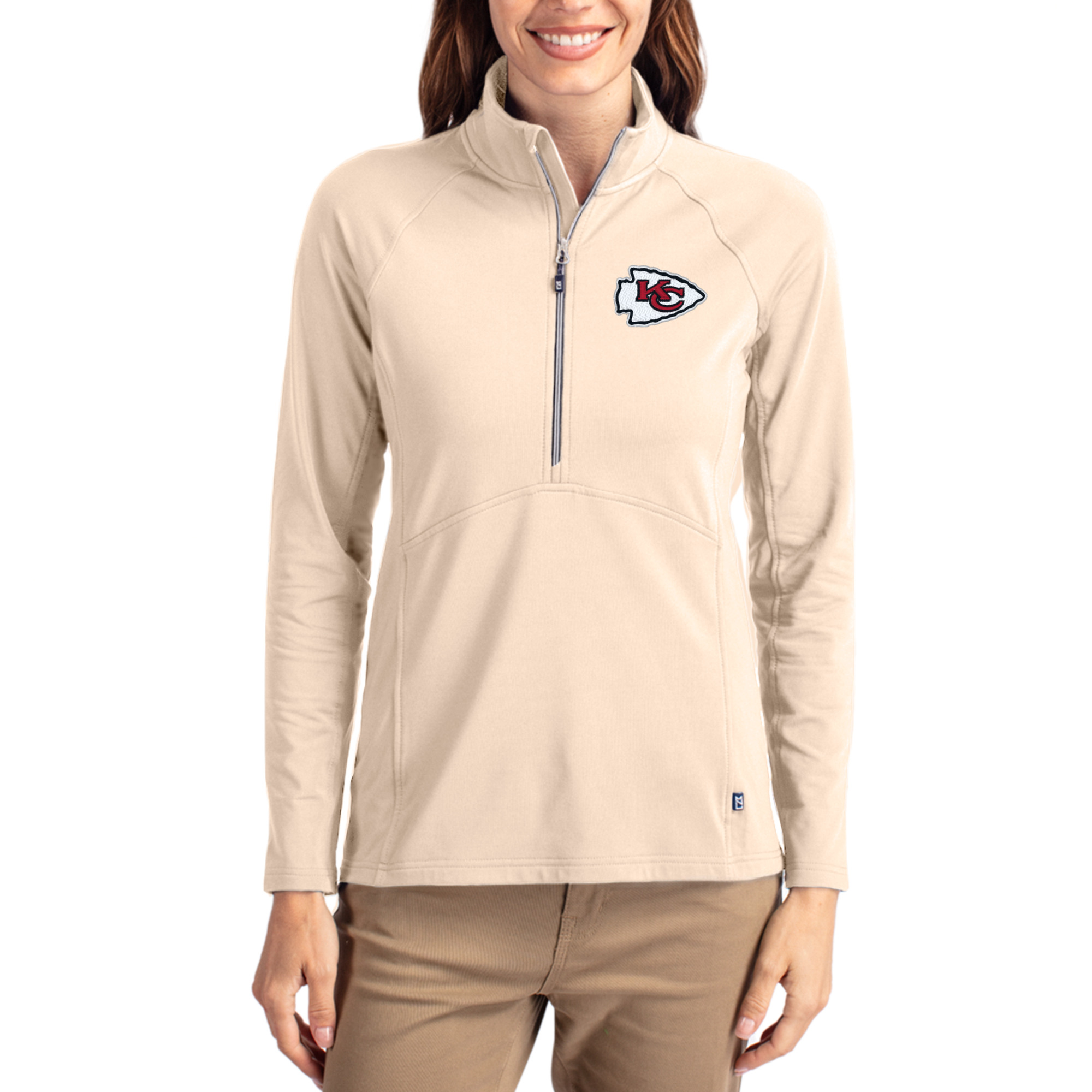 Women's Cutter & Buck Tan Kansas City Chiefs Adapt Eco Knit Stretch Recycled Raglan Half-Zip Pullover