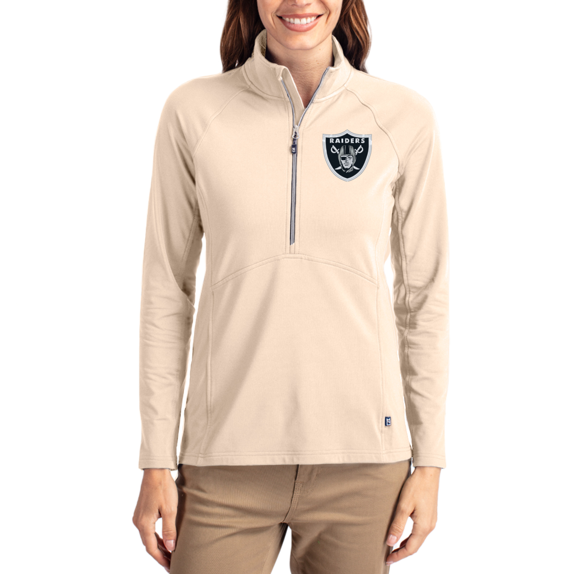 Women's Cutter & Buck Tan Las Vegas Raiders Adapt Eco Knit Stretch Recycled Raglan Half-Zip Pullover
