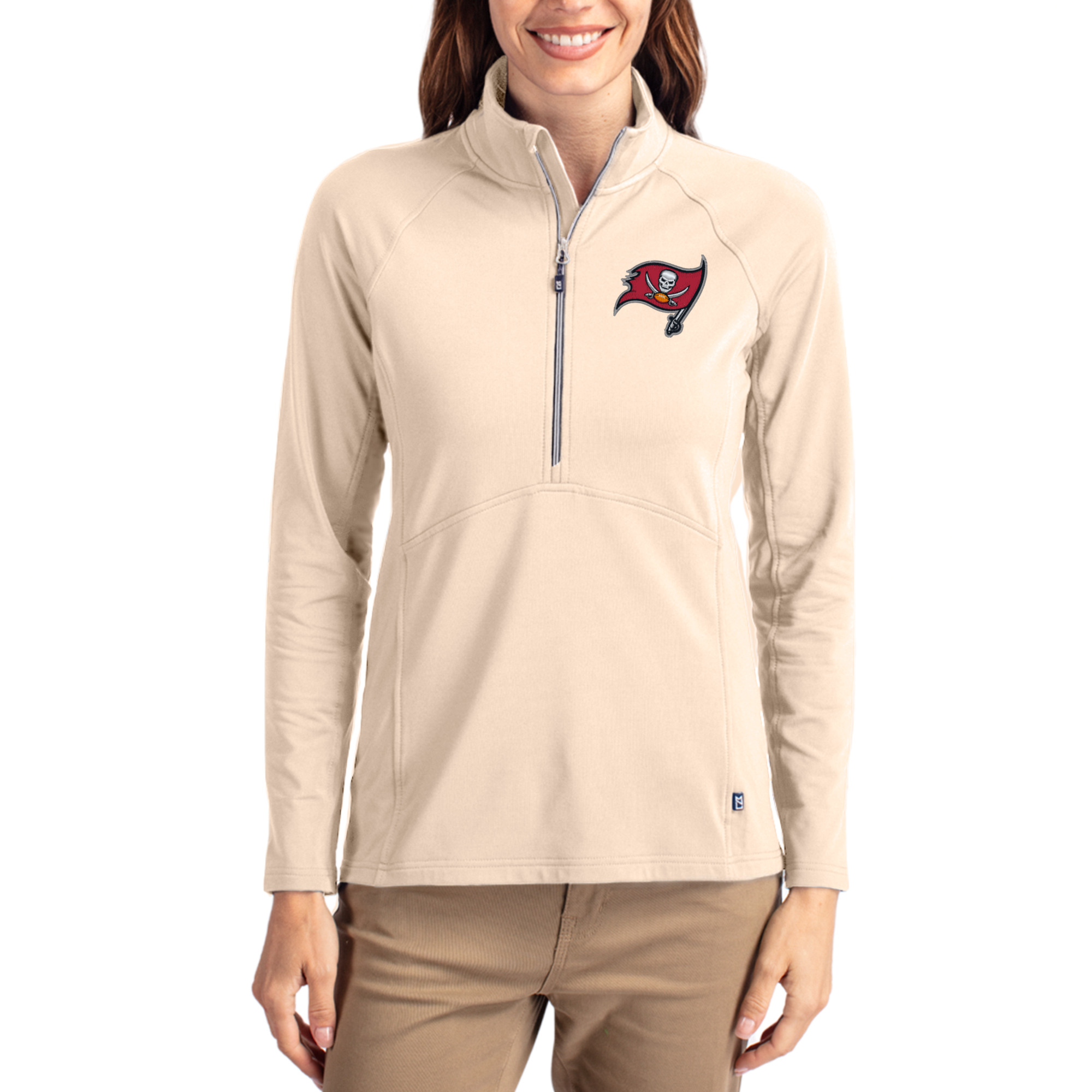 Women's Cutter & Buck Tan Tampa Bay Buccaneers Adapt Eco Knit Stretch Recycled Raglan Half-Zip Pullover