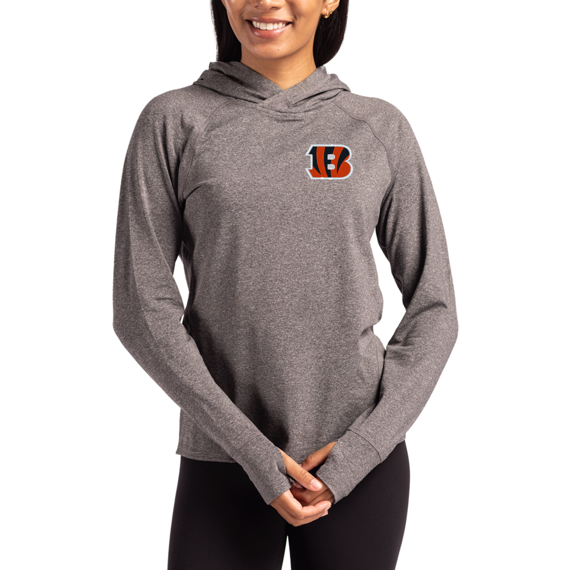 Women's Cutter & Buck Heather Charcoal Cincinnati Bengals Primary Logo Adapt Knit Recycled Raglan Pullover Hoodie