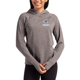 Women's Cutter & Buck Heather Charcoal Green Bay Packers Tonal Logo Adapt Knit Recycled Raglan Pullover Hoodie