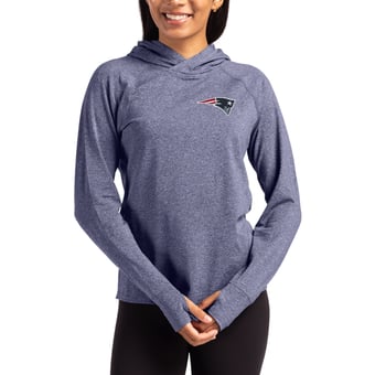 Women's Cutter & Buck Heather Navy New England Patriots Primary Logo Adapt Knit Recycled Raglan Pullover Hoodie