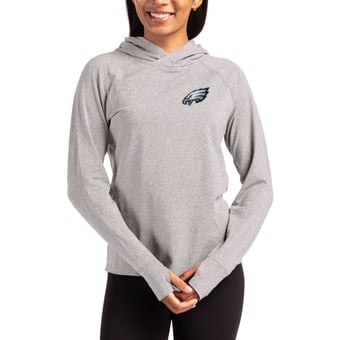 Women's Cutter & Buck Heather Gray Philadelphia Eagles Primary Logo Adapt Knit Recycled Raglan Pullover Hoodie